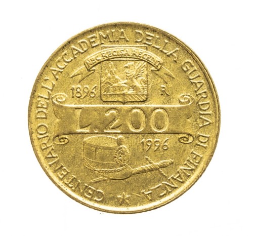 Włochy, 200 lirów 100-lecie Akademii Służby Podatkowej, 1996 rok.
