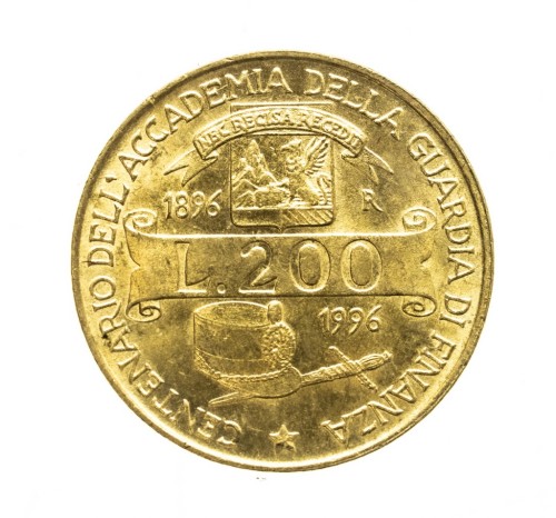 Włochy, 200 lirów 100-lecie Akademii Służby Podatkowej, 1996 rok.