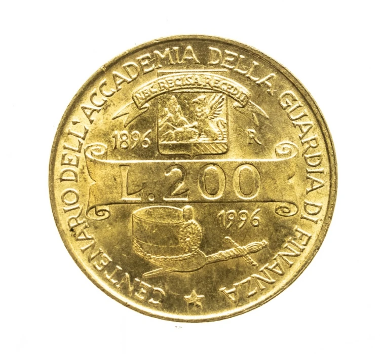 Włochy, 200 lirów 100-lecie Akademii Służby Podatkowej, 1996 rok.
