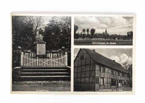 NIEMCY, SCHEIDINGEN - WIDOK NA KOŚCIÓŁ, POMNIK, DOM HANDLOWY, LATA 20/30
