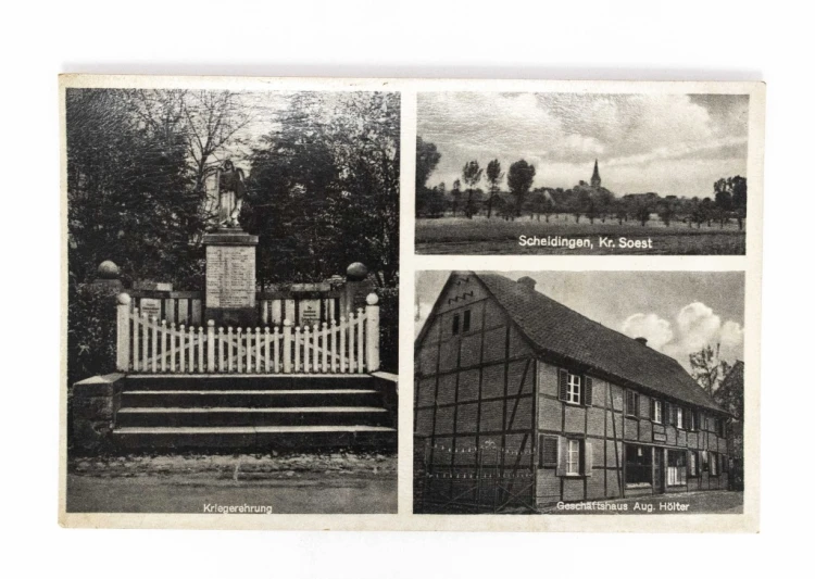 NIEMCY, SCHEIDINGEN - WIDOK NA KOŚCIÓŁ, POMNIK, DOM HANDLOWY, LATA 20/30