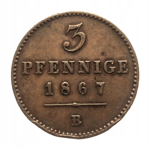 Niemcy, Waldeck-Pyrmont (1812-1871), Jerzy Wiktor, 3 fenigi Hanower 1867 B