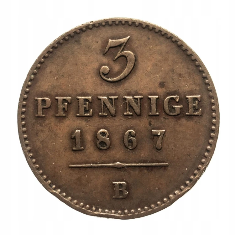 Niemcy, Waldeck-Pyrmont (1812-1871), Jerzy Wiktor, 3 fenigi Hanower 1867 B