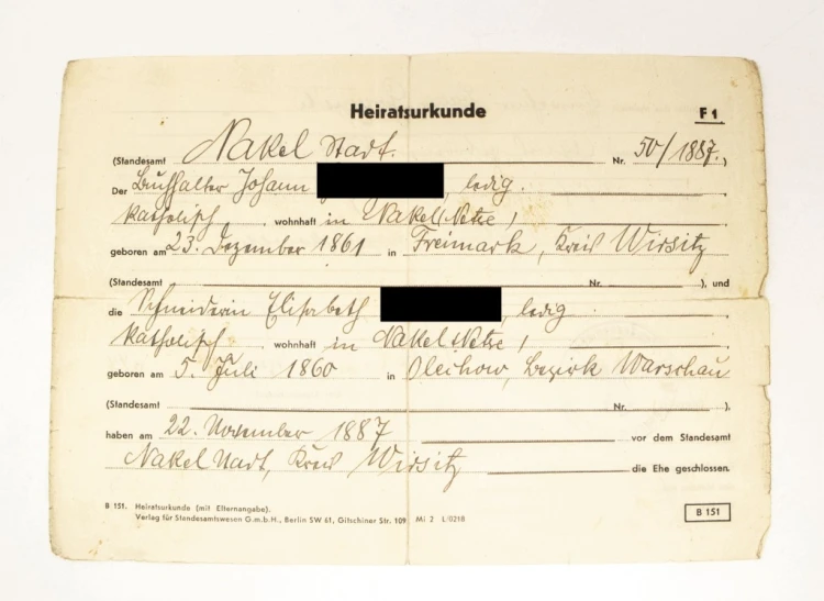 STARY DOKUMENT AKT MAŁŻEŃSTWA, KROSTKOWO / OLECHÓW / NAKŁO NAD NOTECIĄ 1944
