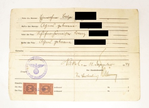 STARY DOKUMENT AKT MAŁŻEŃSTWA, KROSTKOWO / OLECHÓW / NAKŁO NAD NOTECIĄ 1944