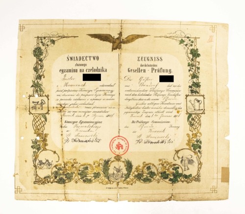 ŚWIADECTWO CZELADNICZE NA KOWALA, KAMIONKI / KÓRNIK 1806