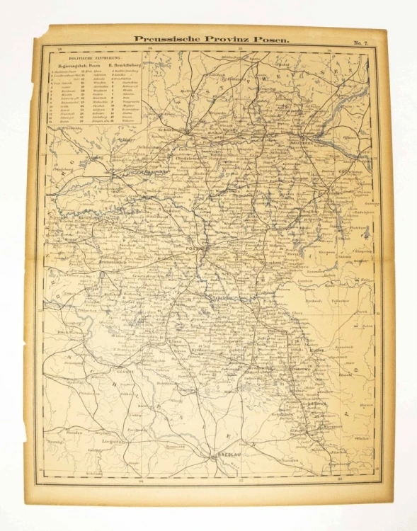 STARA MAPA, PRUSKA PROWINCJA POZNAŃSKA, POZNAŃ, BYDGOSZCZ XIX / XX WIEK