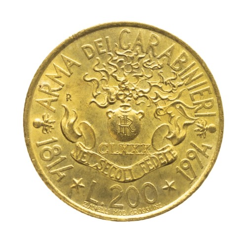 Włochy, 200 lirów 180 rocznica - Karabinierzy, 1994 rok.