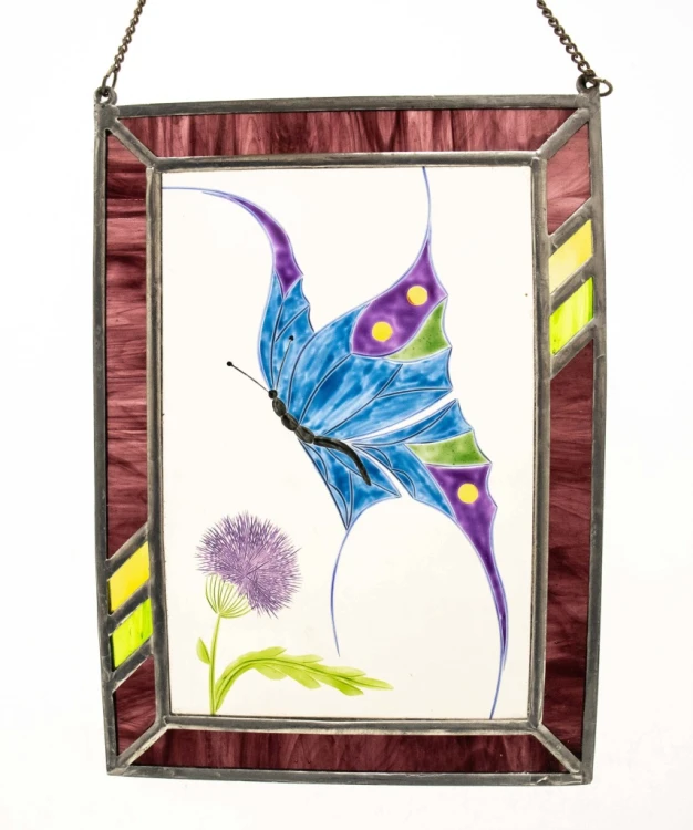 STARY SZKLANY WITRAŻ MOTYL