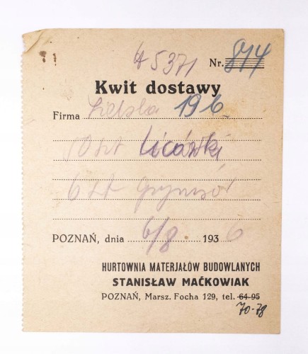STARY RACHUNEK - MATERIAŁY BUDOWLANE STANISŁAW MAĆKOWIAK, POZNAŃ 1936