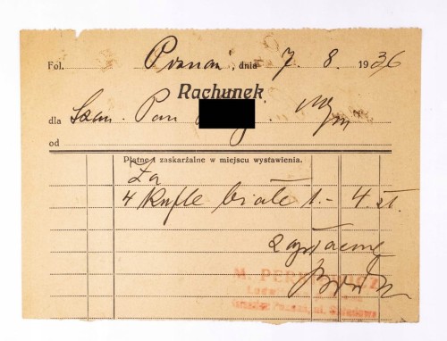 STARY RACHUNEK - CERAMIKA M. PERKIEWICZ, LUDWIKOWO / MOSINA 1936