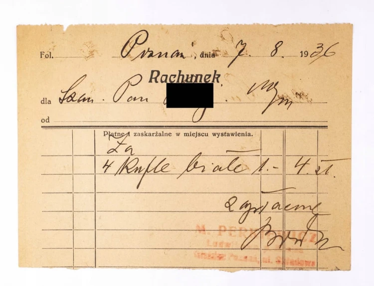 STARY RACHUNEK - CERAMIKA M. PERKIEWICZ, LUDWIKOWO / MOSINA 1936