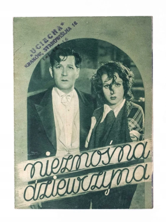 STARA REKLAMA - FILM NIEZNOŚNA DZIEWCZYNA, KINO UCIECHA, KRAKÓW l. 30/40