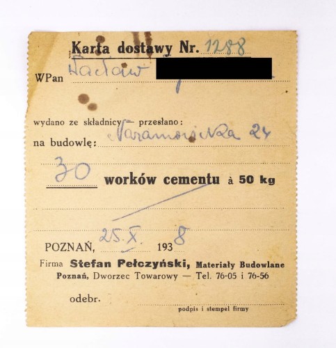 STARY RACHUNEK - MATERIAŁY BUDOWLANE STEFAN PEŁCZYŃSKI, POZNAŃ 1938