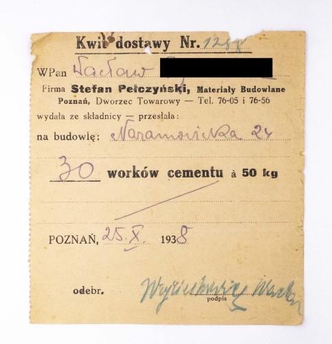 STARY RACHUNEK - MATERIAŁY BUDOWLANE STEFAN PEŁCZYŃSKI, POZNAŃ 1938