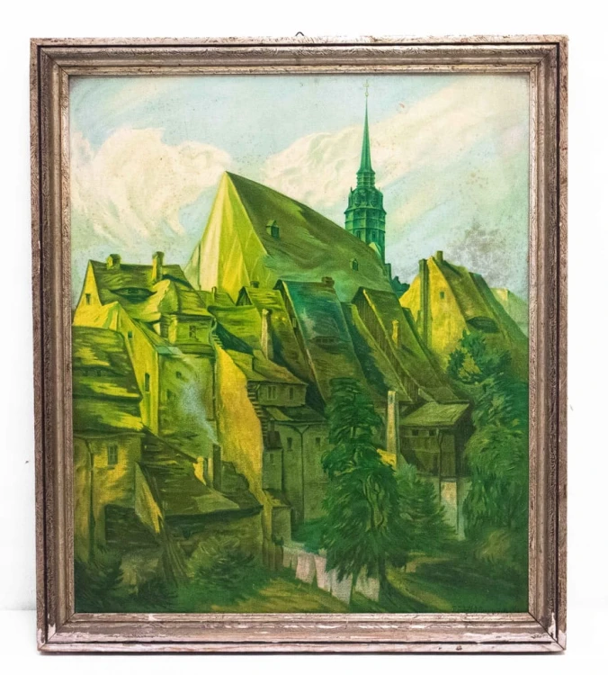 STARY RYSOWANY OBRAZ - KATEDRA ŚW. PIOTRA, BUDZISZYN 1952 (sygnowany)