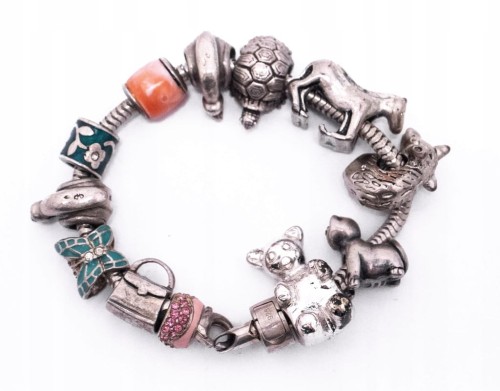 STARA SREBRNA BRANSOLETKA 925 CHARMSY