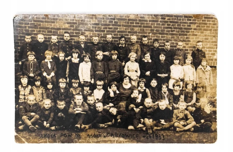 STARA FOTOGRAFIA - SZKOŁA POWSZECHNA, ZĄBKOWICE / DĄBROWA GÓRNICZA 1933