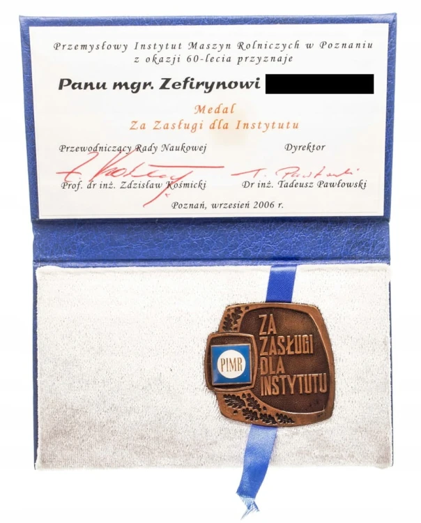 MEDAL PIMR, ZA ZASŁUGI DLA INSTYTUTU MASZYN ROLNICZYCH, POZNAŃ 2006