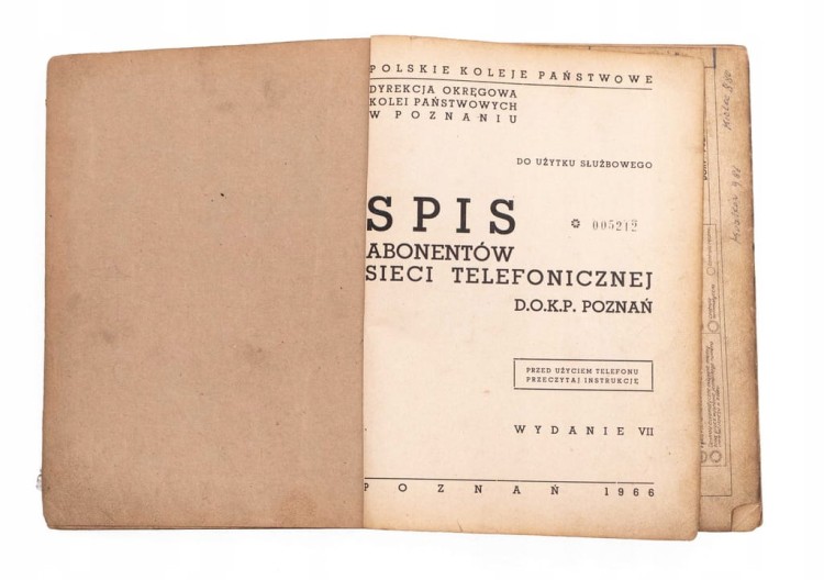 STARA KSIĄŻKA SPIS ABONAMENTÓW SIECI TELEFONICZNEJ PKP POZNAŃ I WLKP 1966