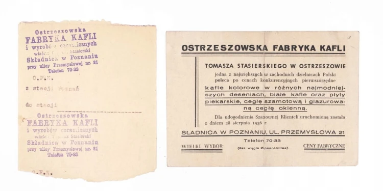 STARA REKLAMA - FABRYKA KAFLI TOMASZ STASIERSKI, OSTRZESZÓW / POZNAŃ 1936