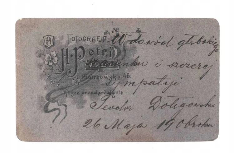 STARA FOTOGRAFIA - MĘŻCZYZNA W GARNITURZE, ATELIER PETRI, ŁÓDŹ 1906