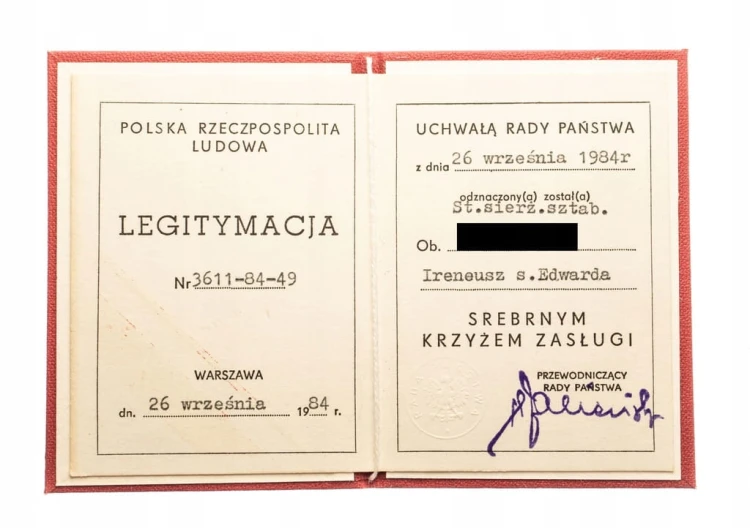 SREBRNY KRZYŻ ZASŁUGI PRL + LEGITYMACJA