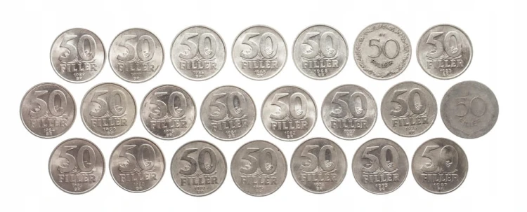 Węgry, zestaw monet obiegowych, 50 fillerów 1948-1989