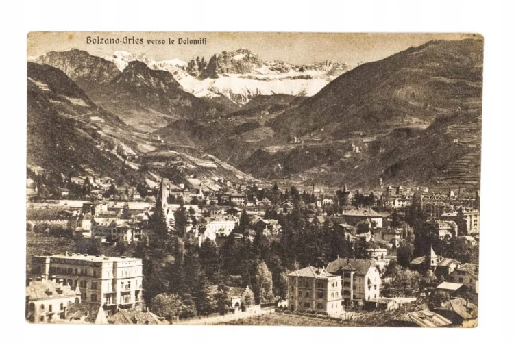 STARA POCZTÓWKA - PANORAMA MIASTA BOLZANO, WŁOCHY