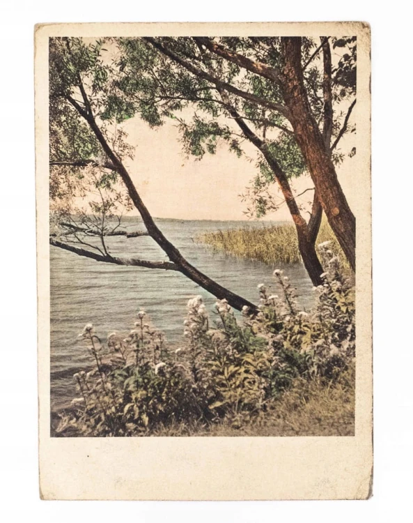 STARA POCZTÓWKA - KRAJOBRAZ, JEZIORO, BERLIN 1945