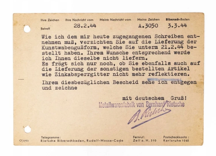 POCZTÓWKA, FIRMA PSZCZELARSKA BERNHARD RIETSCHE, GOŁASZEWO / WĄGROWIEC 1944