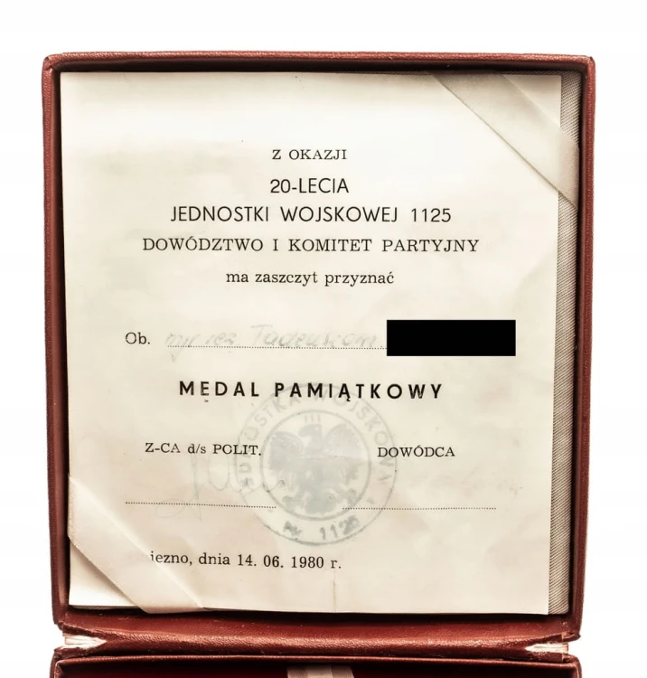 MEDAL STASIŃSKI - 20 LAT JEDNOSTKI WOJSKOWEJ 1125, GNIEZNO 1980