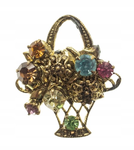 STARA METALOWA BROSZKA Z KAMIENIAMI, KWIATY