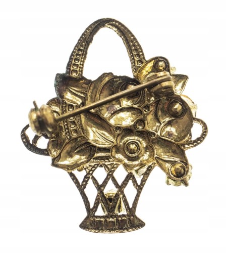 STARA METALOWA BROSZKA Z KAMIENIAMI, KWIATY