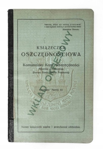 KSIĄŻECZKA OSZCZĘDNOŚCIOWA, POZNAŃ 1938