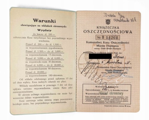 KSIĄŻECZKA OSZCZĘDNOŚCIOWA, POZNAŃ 1938