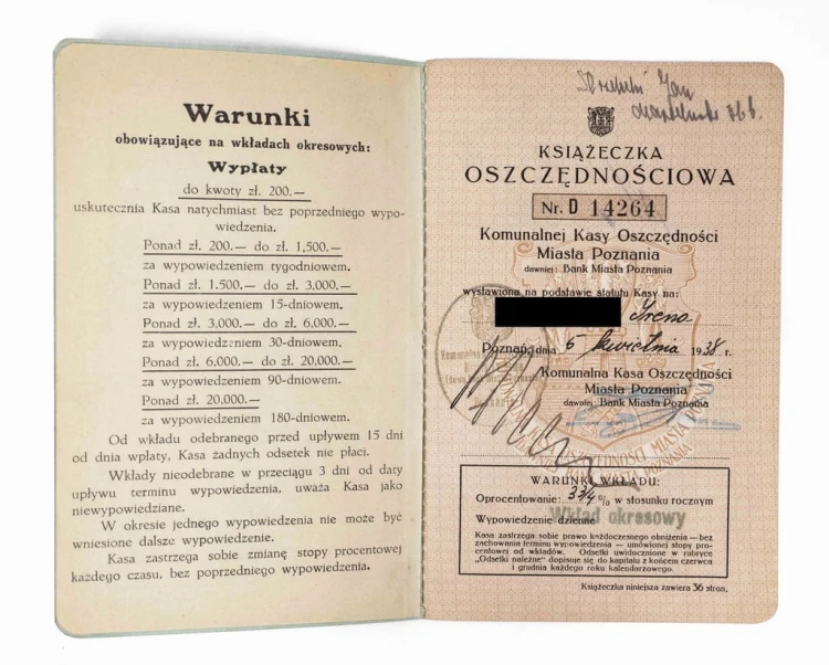 KSIĄŻECZKA OSZCZĘDNOŚCIOWA, POZNAŃ 1938