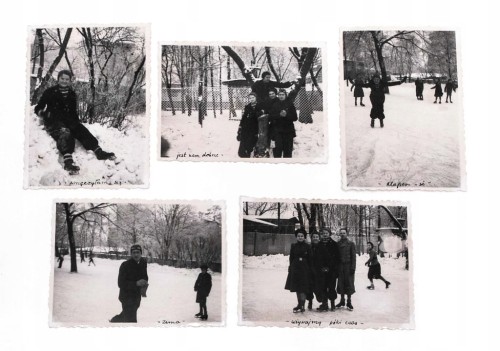 ZESTAW STARYCH FOTOGRAFII - GRUPA PRZYJACIÓŁ NA LODOWISKU, POZNAŃ l. 30