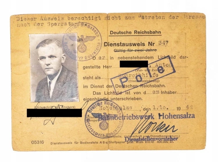 LEGITYMACJA KOLEJOWA, III RZESZA, INOWROCŁAW 1942