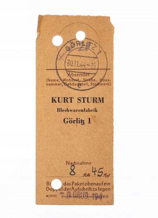 DOWÓD WPŁATY PRZEKAZU POCZTOWEGO, KURT STURM, GORLITZ / ZGORZELEC 1944