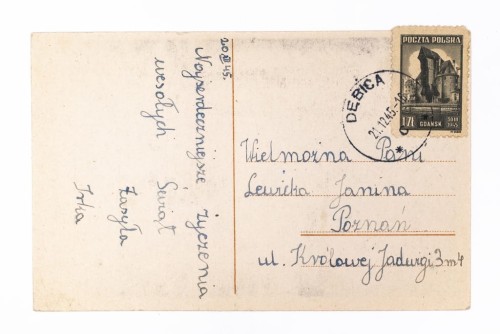 STARA POCZTÓWKA BOŻONARODZENIOWA - DĘBICA / POZNAŃ 1945