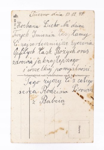 STARA POCZTÓWKA IMIENINOWA - TUCZNO 1945