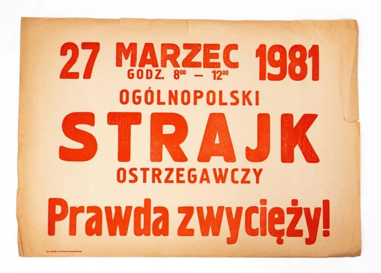 STARY PLAKAT, OGÓLNOPOLSKI STRAJK OSTRZEGAWCZY, 27 MARZEC 1981