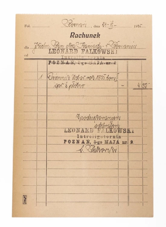 STARY RACHUNEK - INTROLIGATORNIA LEONARD FALKOWSKI, POZNAŃ 1935