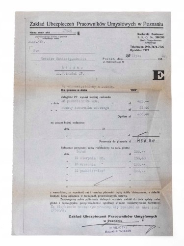 STARE PISMO - ZAKŁAD UBEZPIECZEŃ PRACOWNIKÓW UMYSŁOWYCH, POZNAŃ 1932