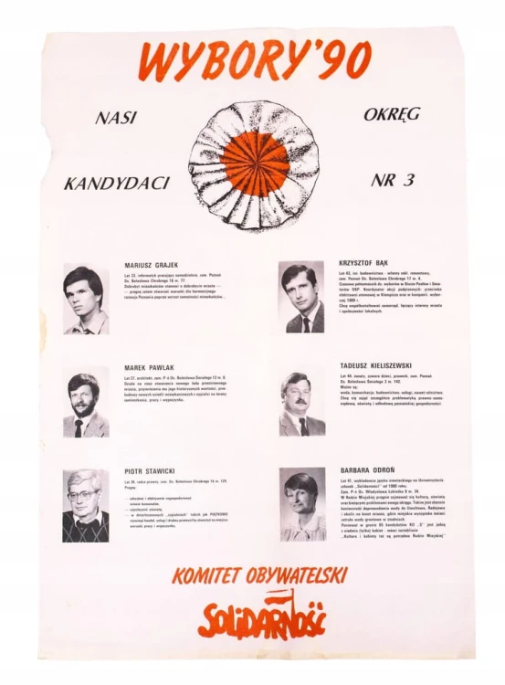 STARY PLAKAT WYBORCZY - SOLIDANROŚĆ, POZNAŃ 1990