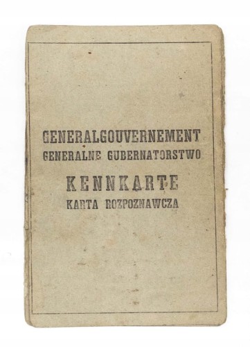 KARTA ROZPOZNAWCZA, GENERALNE GUBERNATORSWO - WĘGRZCE, STOLIN 1944