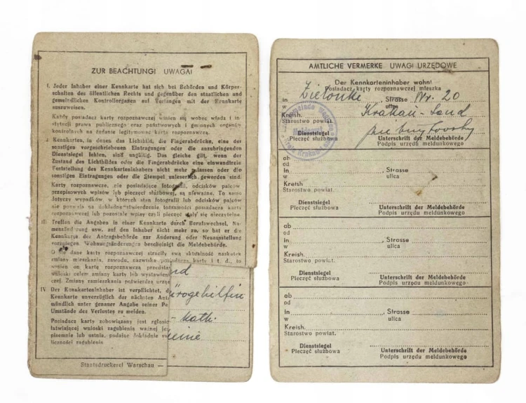 KARTA ROZPOZNAWCZA, GENERALNE GUBERNATORSWO - WĘGRZCE, STOLIN 1944
