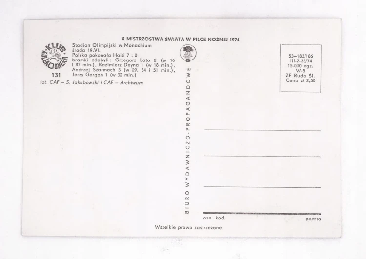 POCZTÓWKA X MISTRZOSTWA ŚWIATA W PIŁCE NOŻNEJ 1974, POLSKA - HAITI