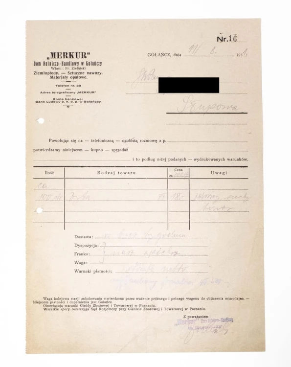 STARY RACHUNEK - DOM ROLNICZO-HANDLOWY MERKUR, GOŁAŃCZ / SŁUPOWA 1931